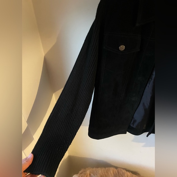 Relativity Women’s Black Suede and Knit Sleeve Medium Fall Casual Jacket - Picture 2 of 6